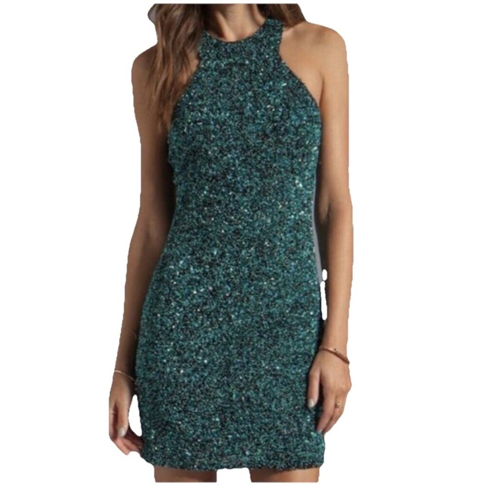 Parker Green Sequin Mini Dress Beaded Cocktail Party Size S